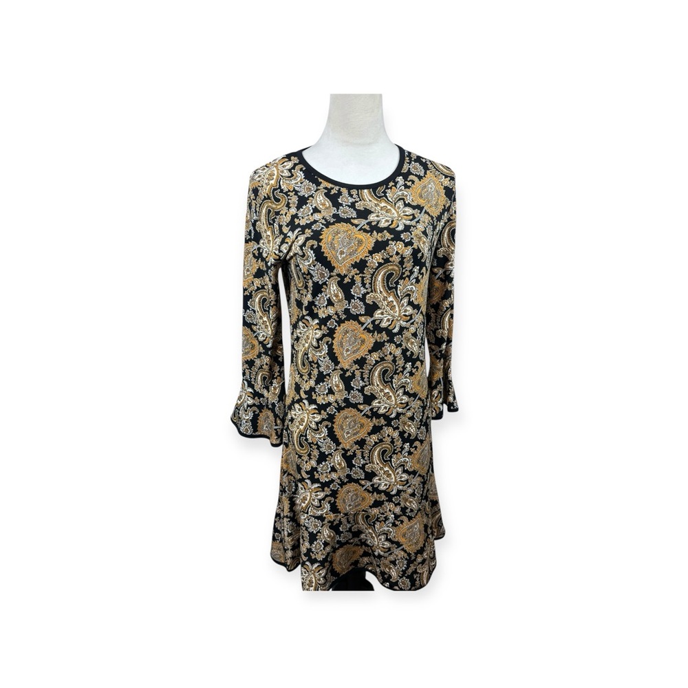 Michael Kors paisley print flounce Dress in tallow and black size small